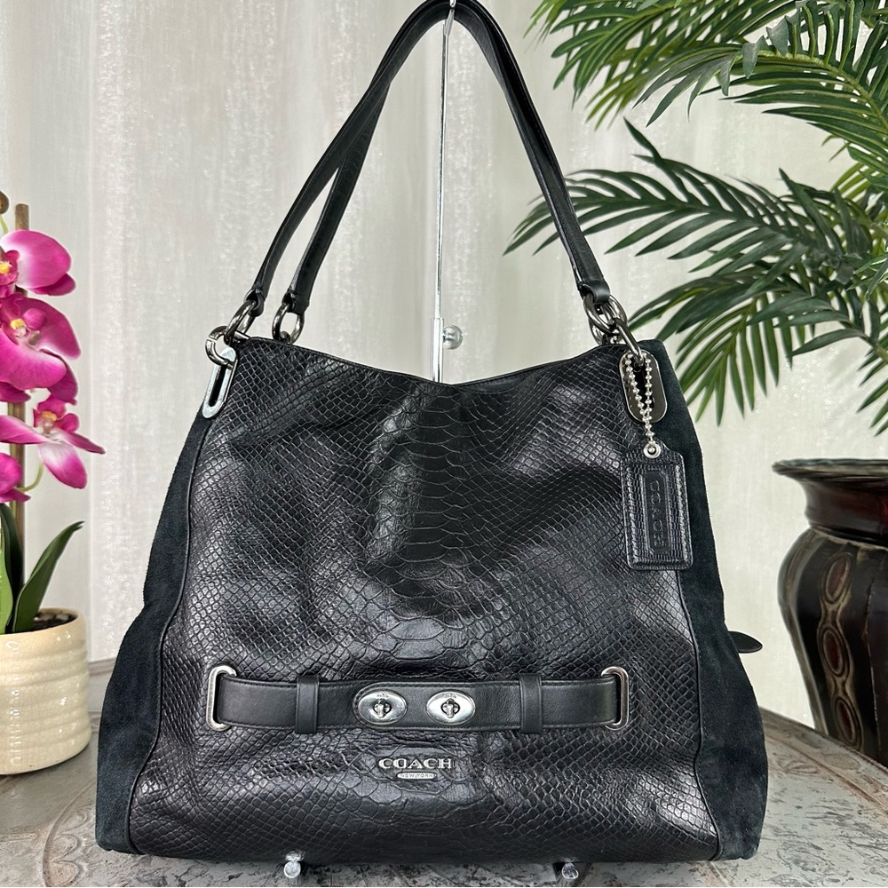 COACH BLAKE SHOULDER BAG IN EXOTIC EMBOSSED LEATHER F36234 ANTIQUE NICKEL/BLACK